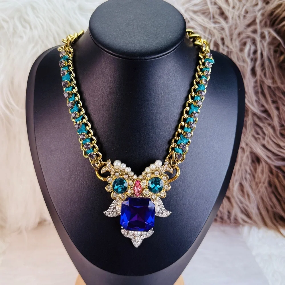 Betsy Johnson Goldtone Critters Crystal Owl Statement Pendant Necklace